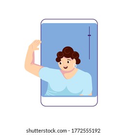 Conference video call, virtual meeting with colegues, relatives or friends and working or learning from home concept. Flat Art Vector illustration