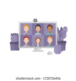 Conference video illustration. Online conference vector. 