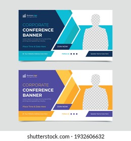 Conference web banner design template. live Webinar social media horizontal banner sets. Business invitation, seminar or social web banner