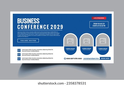 Conference web banner or social media horizontal banner design. online Business webinar invitation or live conference banner design template