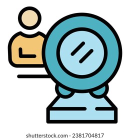Conference web camera icon outline vector. Computer office. Online group color flat