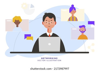 Conferences and networking. Internet communication. Call and live video.