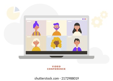 Conferences and networking. Internet communication. Illustrations design concept video conference. Online meeting work form home. 