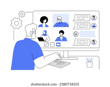 Conferencing app abstract concept vector illustration. Group of diverse people using video conference app, modern business technology, company teamwork, synchronized call abstract metaphor.