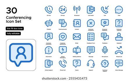 Conferencing Line Fill Duo Tone Icon Set: Video Calls, Virtual Meetings, and Collaborative Communication