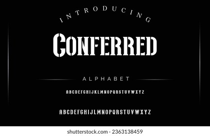 Conferred Sport Modern Italic Alphabet Font. Typography urban style fonts for technology, digital, movie logo design. vector illustration