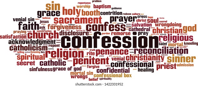 Confession word cloud concept. Collage made of words about confession. Vector illustration 