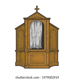 Confessional cabinet box color line art sketch engraving vector illustration. T-shirt apparel print design. Scratch board imitation. Black and white hand drawn image.