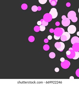 Confetti abstract background. Bright colorful pink vector confetti isolated on black background.