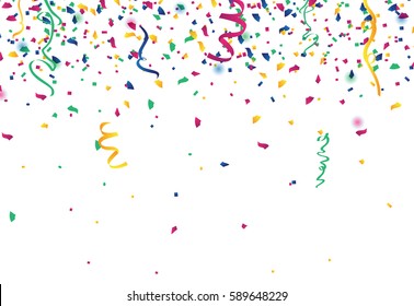 Confetti abstract background,with many falling tiny pieces,isolated on white backdrop. Holiday decorative tinsel element for design. For web site,poster,placard and wallpaper