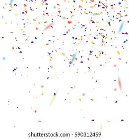 Confetti abstract background,with many falling tiny pieces,isolated on white backdrop. Holiday decorative tinsel element for design. For web site,poster,placard and wallpaper