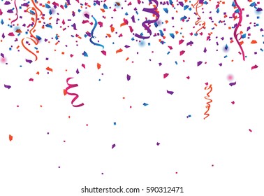 Confetti abstract background,with many falling tiny pieces,isolated on white backdrop. Holiday decorative tinsel element for design. For web site,poster,placard and wallpaper