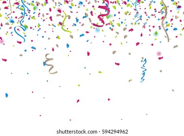 Confetti abstract background,with many falling tiny pieces,isolated on white backdrop. Holiday decorative tinsel element for design. For web site,poster,placard and wallpaper