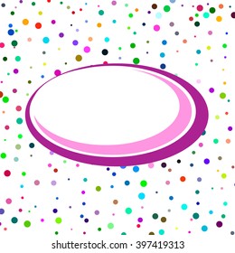 Confetti backdrop with white banner. Pink and purple colors banner. Vector illustration.