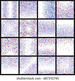 Confetti background. Bright background with scattered confetti. Colored postcard.