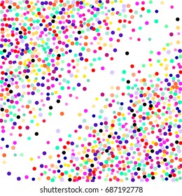 Confetti background. Bright background with scattered confetti. Colored postcard.