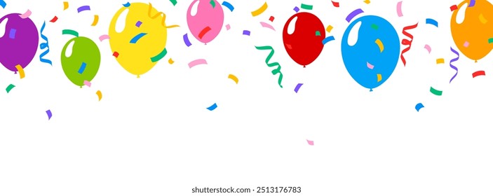 Confetti background with colorful balloons border