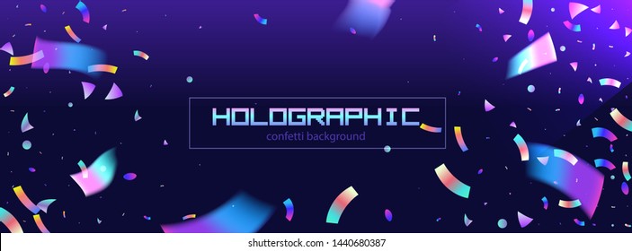 Confetti background colorful explosion. Holographic with Light Glitch Effect. Abstract vector illustration banner 