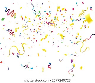 Confetti background. Colorful confetti on white background. Vector illustration