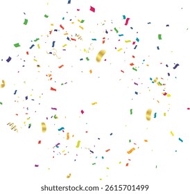 Confetti background. Colorful paper pieces and serpentine. Vector party background