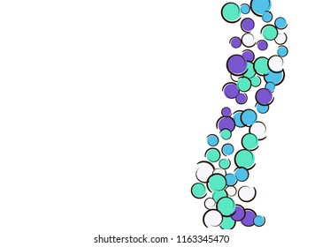 Confetti background with comic pop art polka dots. Big colored spots, spirals and circles on white. Vector illustration. Trendy childish splash for birthday party. Rainbow confetti background.