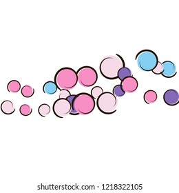 Confetti background with comic pop art polka dots. Big colored spots, spirals and circles on white. Vector illustration. Multicolor childish splash for birthday party. Rainbow confetti background.