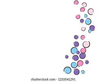 Confetti background with comic pop art polka dots. Big colored spots, spirals and circles on white. Vector illustration. Trendy kids splatter for birthday party. Rainbow confetti background.