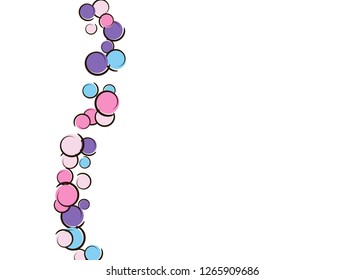 Confetti background with comic pop art polka dots. Big colored spots, spirals and circles on white. Vector illustration. Rainbow childish splash for birthday party. Rainbow confetti background.