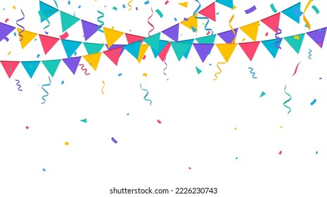 Confetti background. Festive backdrop. Birthday party design with colorful confetti. Vector illustration