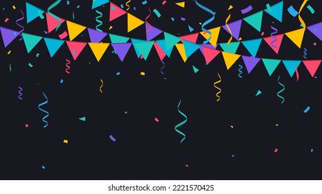 Confetti background. Festive backdrop. Party design with colorful confetti. Vector illustration