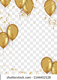 Confetti background and gold balloons Vector illustrations