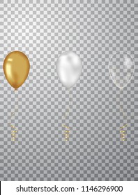 Confetti background and gold balloons Vector illustrations