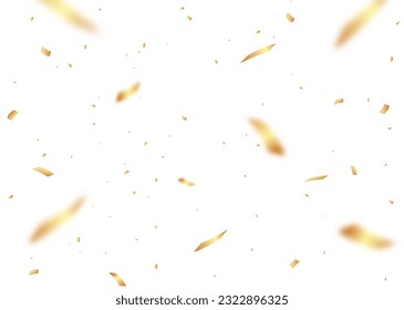 Confetti background. Gold paper pieces and serpentine. Vector party background