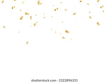 Confetti background. Gold paper pieces and serpentine. Vector party background