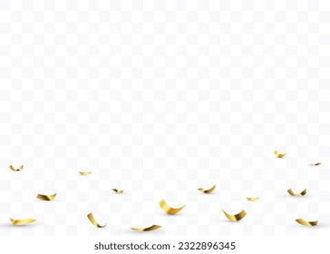 Confetti background. Gold paper pieces and serpentine. Vector party background
