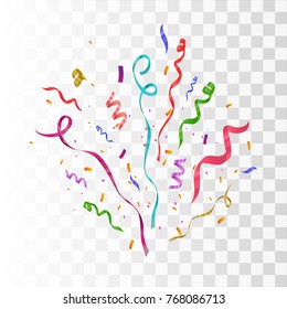 Confetti background isolated. Colorful ribbons burst. Vector festive illustration.