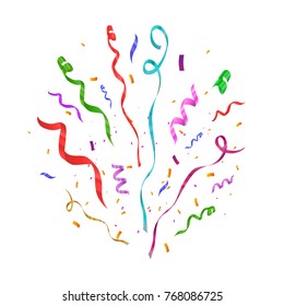 Confetti background isolated. Colorful ribbons burst. Vector festive illustration.