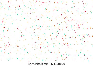 Confetti background. Party and birthday confetti. Holiday festival design for greeting card, invitation or poster. Stock vector illustration on white isolated background. 