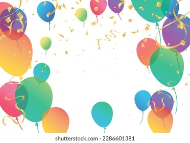 Confetti background with Party poppers and air balloons isolated. Festive vector illustration.Lettering Happy Birthday To You
