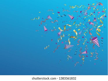Confetti background with Party poppers, isolated. Birthday background. Festive vector illustration.