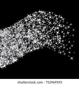 Confetti Background Pattern. Element of design. Silver stars on a black background