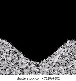 Confetti Background Pattern. Element of design. Silver stars on a black background