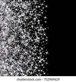 Confetti Background Pattern. Element of design. Silver stars on a black background