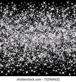 Confetti Background Pattern. Element of design. Silver stars on a black background