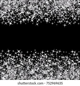 Confetti Background Pattern. Element of design. Silver stars on a black background