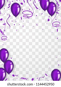 Confetti background and purple balloons Vector illustrations