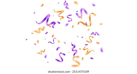 Impresionante confeti púrpura y dorado que zigzaguea hacia abajo para la celebración. Ilustración vectorial de decoración festiva