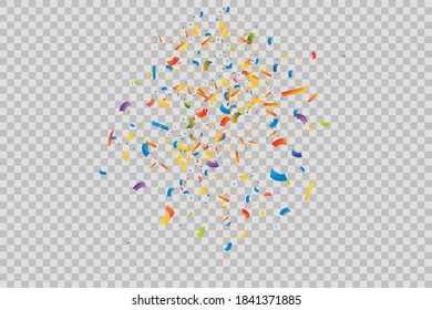 Vector de fondo confetti aislado. Coloridas piezas de confeti brillantes. Fondo festivo