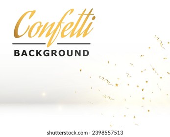 Confetti background.Birthday,anniversary,celebration banner.Falling shiny golden confetti.Background for anniversary party.Elements for preparing holiday design.	