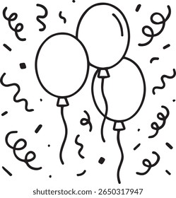 confetti with balloons in transparent background